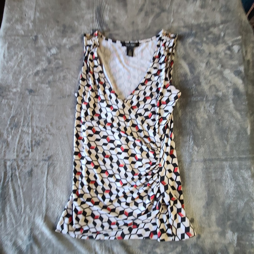 White House Black Market Sleeveless Womens XS Stretch Faux Wrap Geometric Print